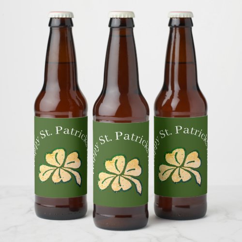 Happy St Patricks Day Shamrock Clover  Beer Bottle Label