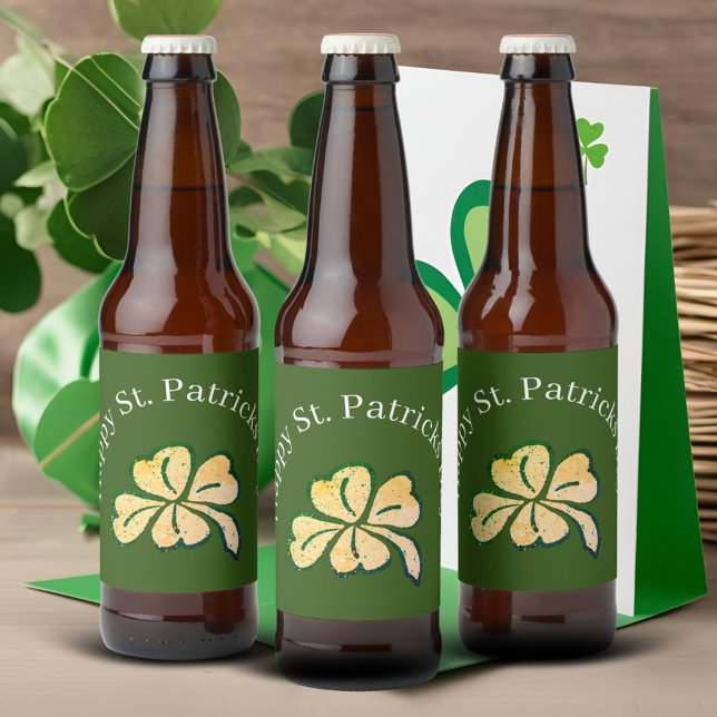Happy St. Patrick`s Day Shamrock Clover  Beer Bottle Label (Creator Uploaded)