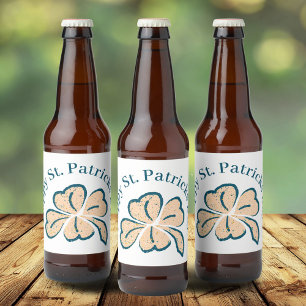 Happy St. Patrick`s Day Shamrock Clover Beer Bottle Label