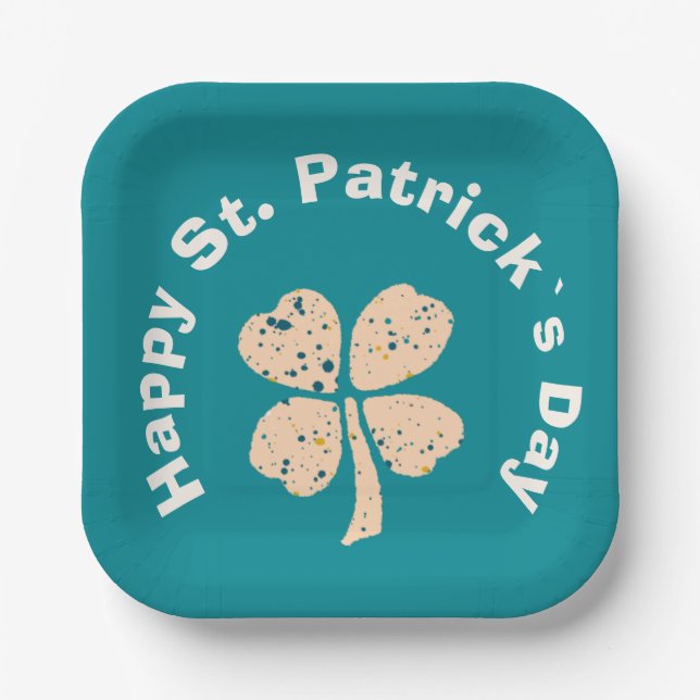 Happy St. Patrick`s Day Shamrock Clover Paper Plates (Front)