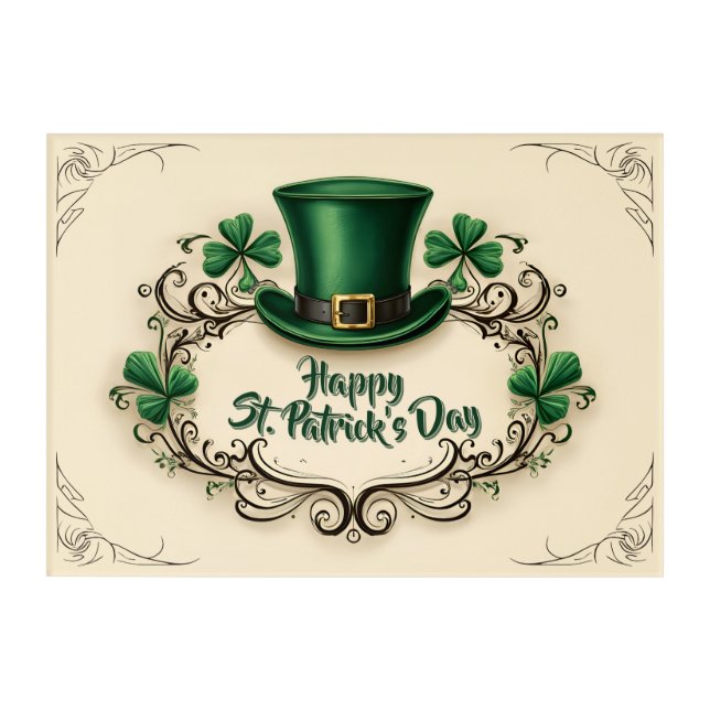 Happy St. Patrick’s Day Shamrock Design Acrylic Print (Front)