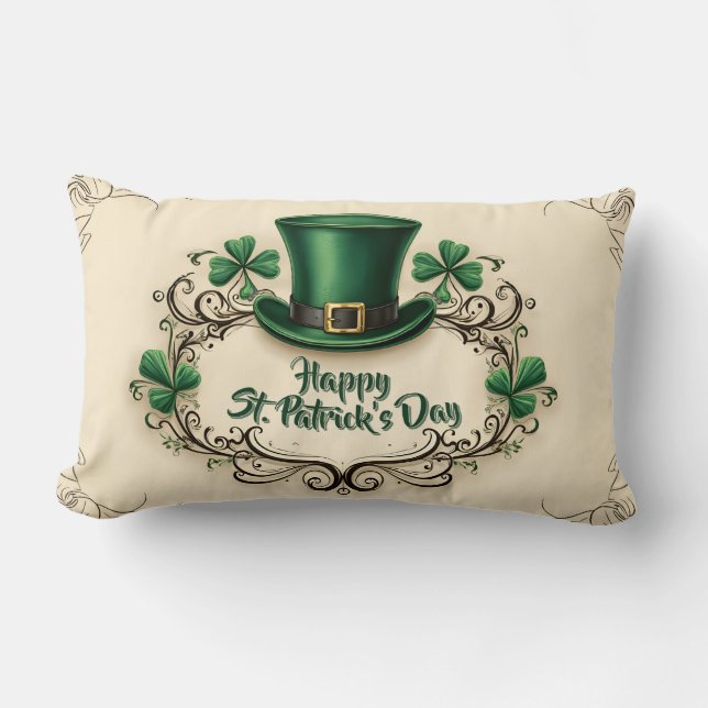 Happy St. Patrick’s Day Shamrock Design Lumbar Pillow (Front)