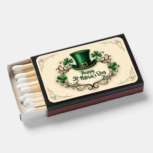 Happy St. Patrick’s Day Shamrock Design Matchboxes (Front Open)