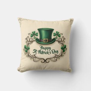 Happy St. Patrick’s Day Shamrock Design Throw Pillow