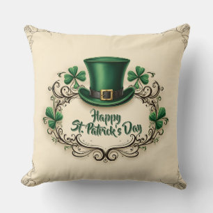 Happy St. Patrick’s Day Shamrock Design Throw Pillow