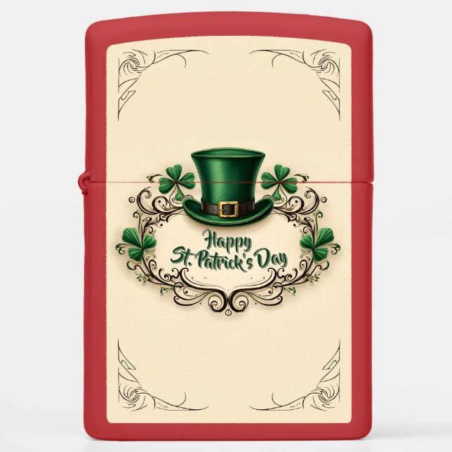 Happy St. Patrick’s Day Shamrock Design Zippo Lighter (Front)