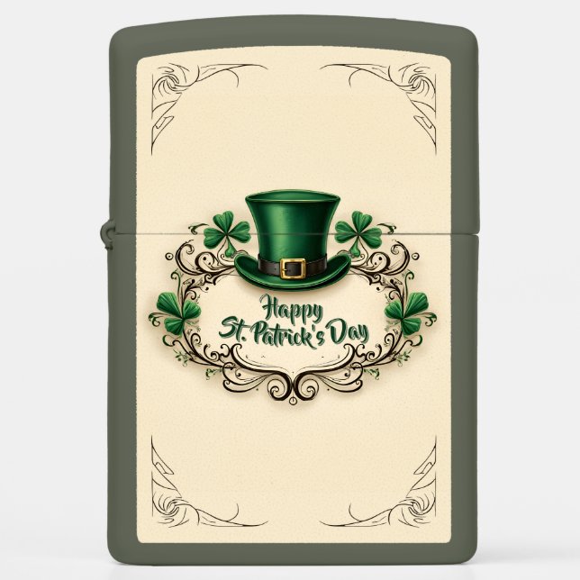 Happy St. Patrick’s Day Shamrock Design Zippo Lighter (Front)