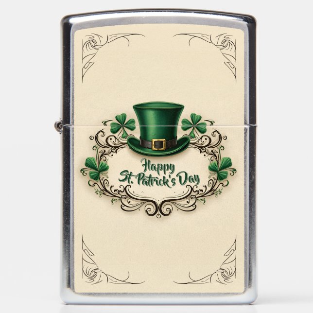 Happy St. Patrick’s Day Shamrock Design Zippo Lighter (Front)