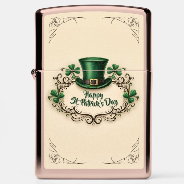 Happy St. Patrick’s Day Shamrock Design Zippo Lighter (Front)