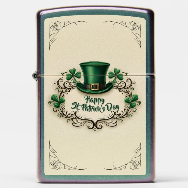 Happy St. Patrick’s Day Shamrock Design Zippo Lighter (Front)