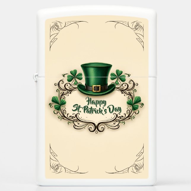 Happy St. Patrick’s Day Shamrock Design Zippo Lighter (Front)
