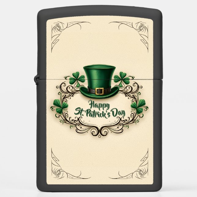Happy St. Patrick’s Day Shamrock Design Zippo Lighter (Front)