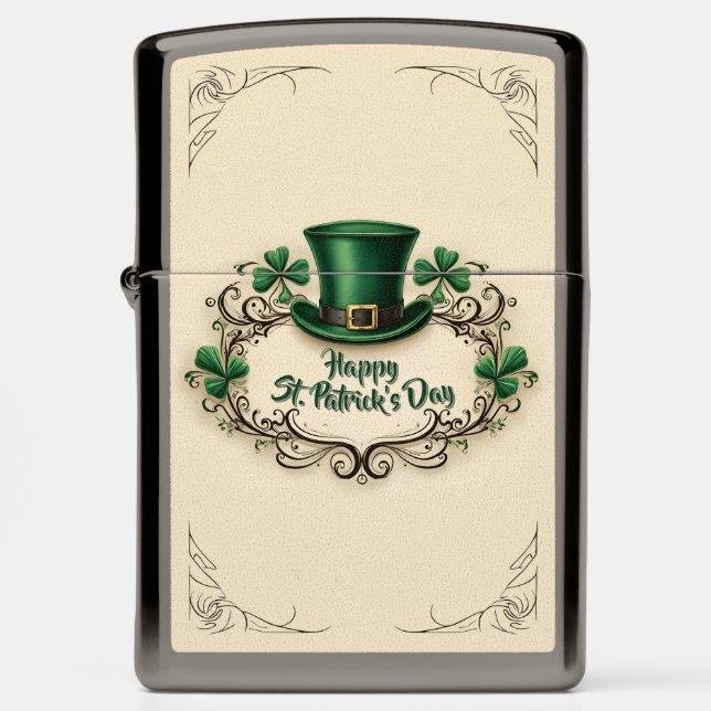 Happy St. Patrick’s Day Shamrock Design Zippo Lighter (Front)
