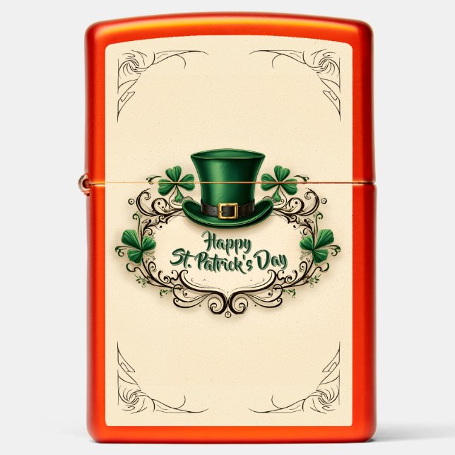 Happy St. Patrick’s Day Shamrock Design Zippo Lighter (Front)