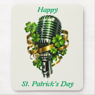 Happy St. Patrick’s Day Shamrock & Microphone Mouse Pad