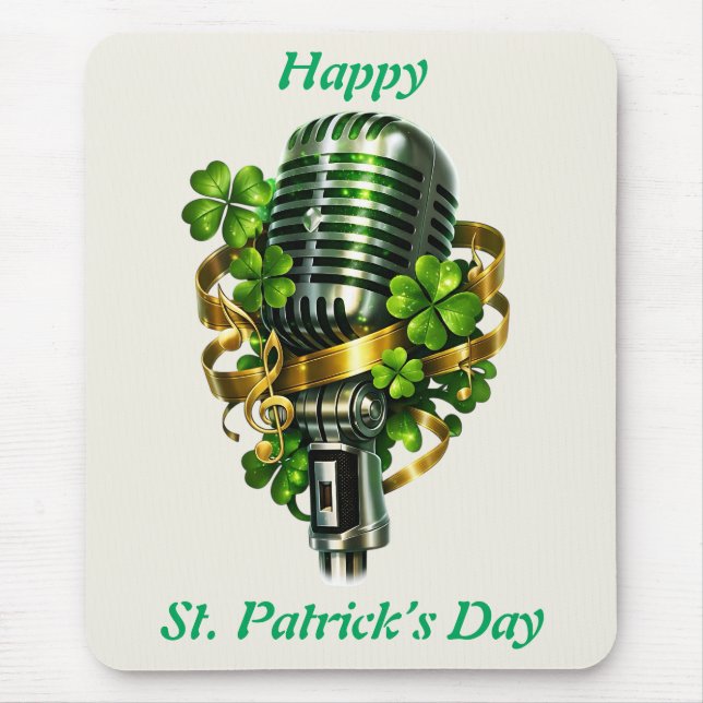 Happy St. Patrick’s Day Shamrock & Microphone Mouse Pad (Front)