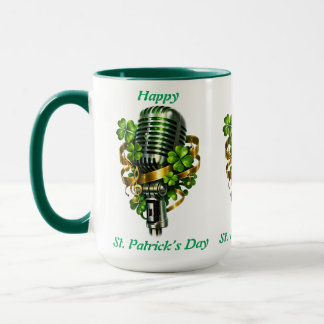Happy St. Patrick’s Day Shamrock & Microphone Mug
