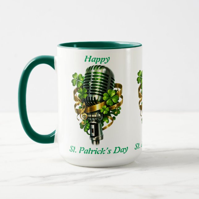 Happy St. Patrick’s Day Shamrock & Microphone Mug (Left)