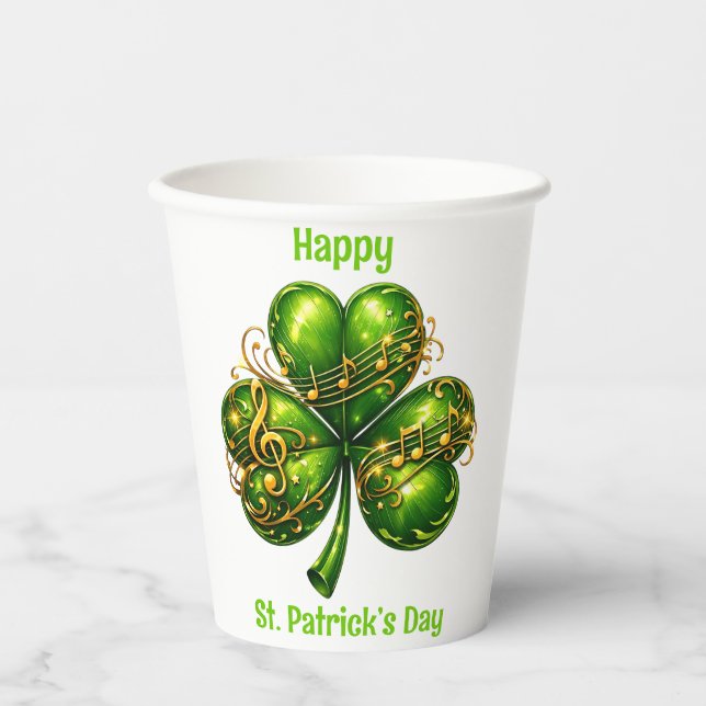 Happy St. Patrick’s Day Shamrock Music Paper Cups (Front)
