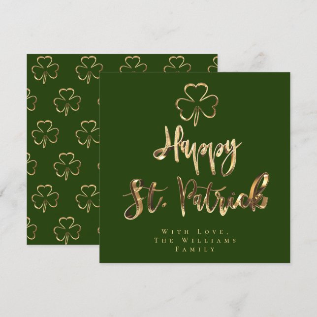 Happy St. Patrick Shamrock Clover Elegant Green Holiday Card (Front/Back)