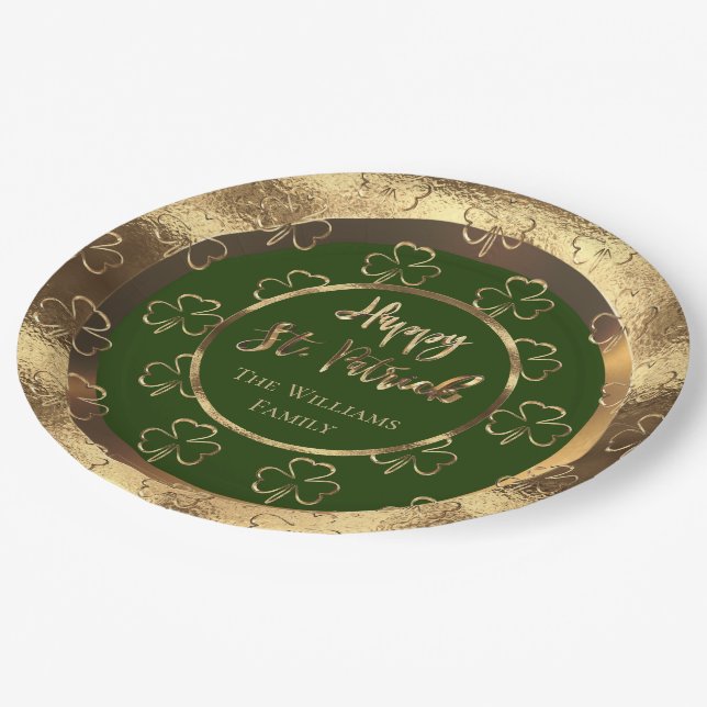 Happy St. Patrick Shamrocks Green Clovers Irish Paper Plates (Angled)