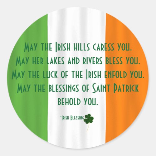 Happy St Patricks Blessing Irish Flag Shamrock Classic Round Sticker