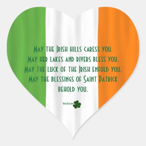 Happy St Patricks Blessing Irish Flag Shamrock Heart Sticker