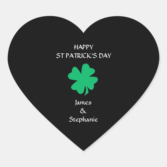 Happy St Patrick's Day 2024 Custom Name Shamrock Heart Sticker (Front)