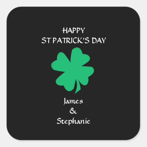 Happy St Patricks Day 2024 Custom Name Shamrock Square Sticker