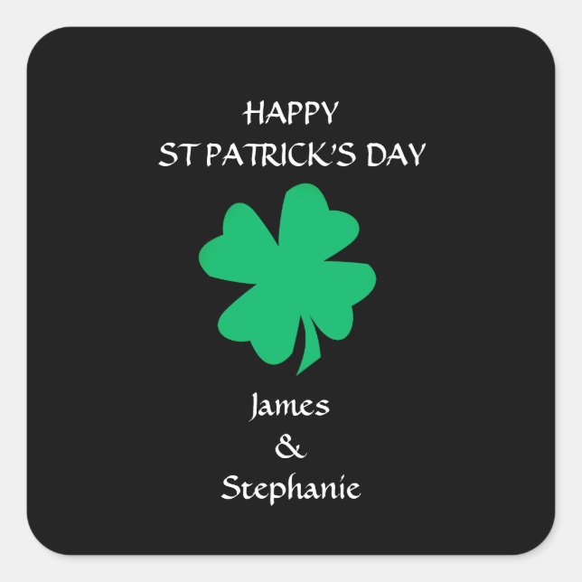 Happy St Patrick's Day 2024 Custom Name Shamrock Square Sticker (Front)