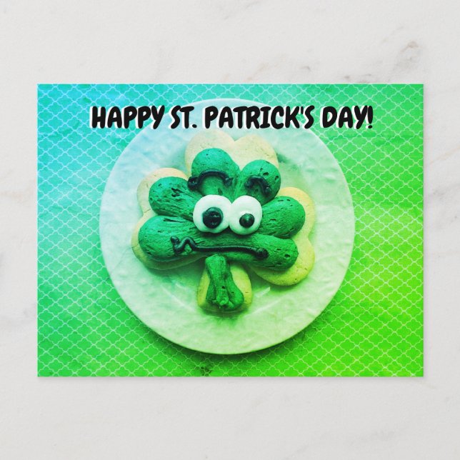 Happy St. Patrick's Day 4 Leaf Clover Cookie Postcard (Front)
