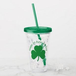 Four Leaf Clover, St. Patrick's Day, 4 Leaf Clover, Glitter Look Themed  20oz Stainless Steel Tumbler With Slider Lid and Straw, Irish Luck 