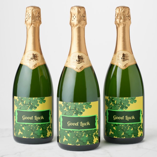 Happy St Patrick's Day and Good Luck Sparkling Wine Label (Bottles)