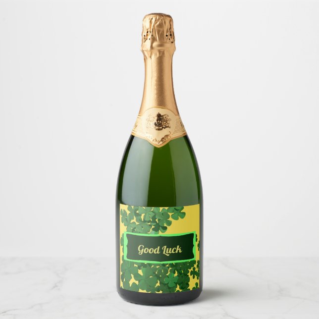 Happy St Patrick's Day and Good Luck Sparkling Wine Label (Front)