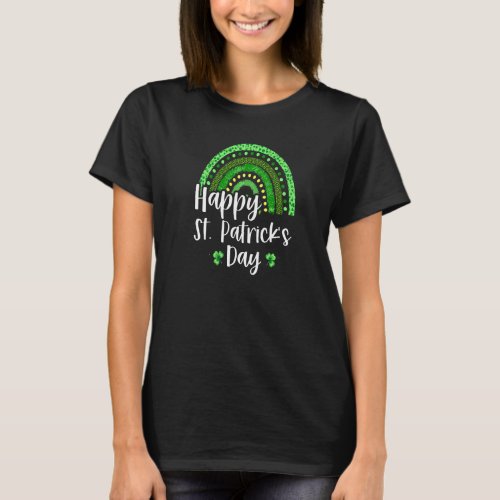 Happy St Patricks Day And Shamrock Leopard Rainbow T_Shirt