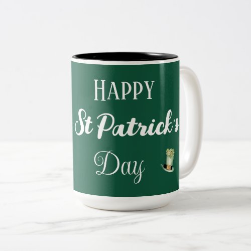 Happy St Patricks Day Balloons and Shamrocks Two_Tone Coffee Mug