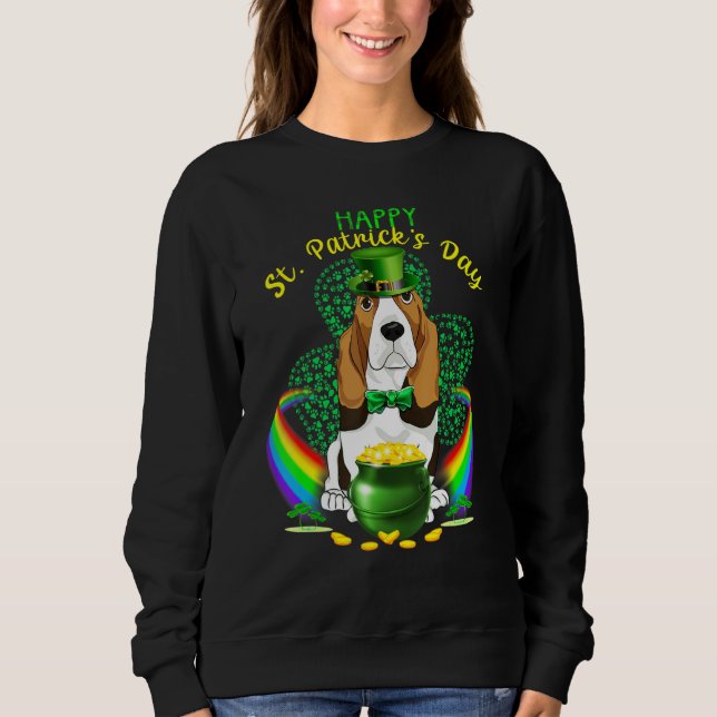 Happy St Patricks Day Basset Hound Leprechaun Hat  Sweatshirt (Front)
