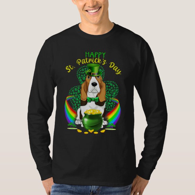 Happy St Patricks Day Basset Hound Leprechaun Hat  T-Shirt (Front)