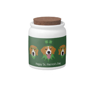 Happy St Patricks Day Beagle Dogs Candy Jar