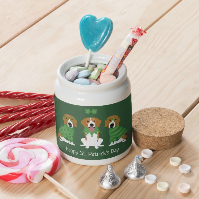Happy St Patricks Day Beagle Dogs Candy Jar (In Situ)