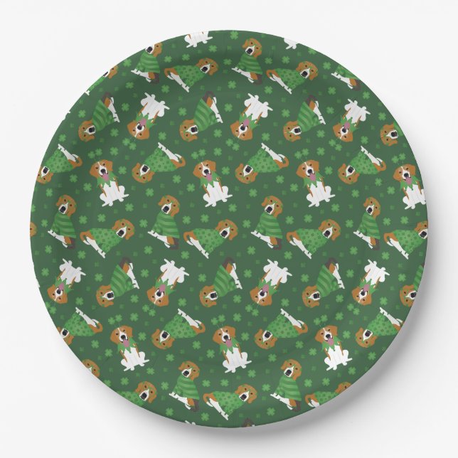 Happy St Patricks Day Beagle Dogs Paper Plates (Front)