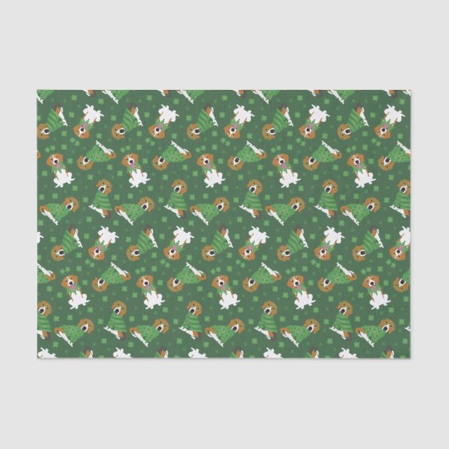 Happy St Patricks Day Beagle Dogs Tissue Paper (Front)