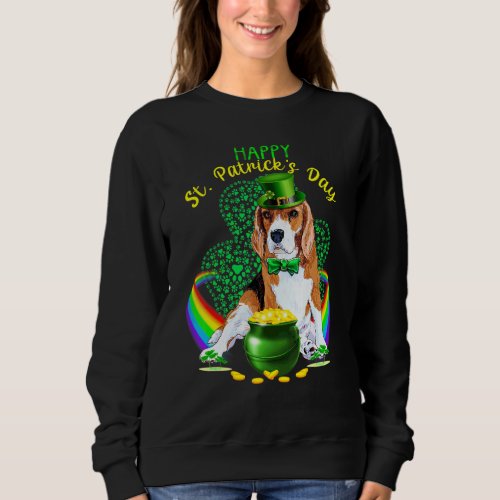 Happy St Patricks Day Beagles Leprechaun Hat Shamr Sweatshirt