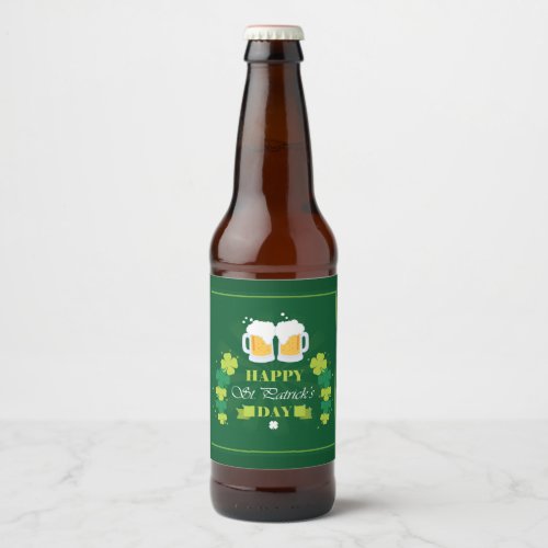 Happy St Patricks Day Beer and Clovers Beer Bottle Label