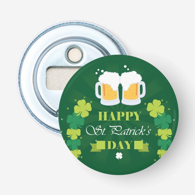 Happy St. Patricks Day Beer and Clovers Bottle Opener (Front)