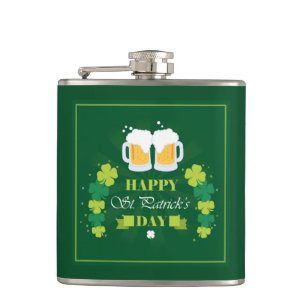 Happy St. Patricks Day Beer and Clovers Flask