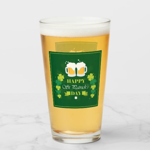 Happy St Patricks Day Beer and Clovers Glass