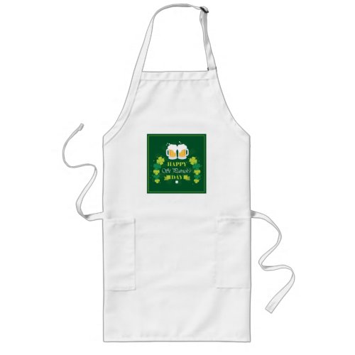Happy St Patricks Day Beer and Clovers Long Apron