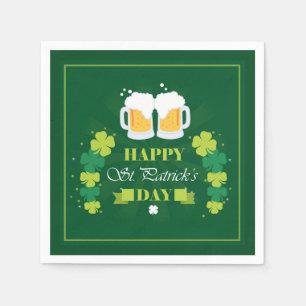 Happy St. Patricks Day Beer and Clovers Napkins
