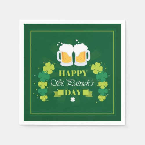 Happy St Patricks Day Beer and Clovers Napkins